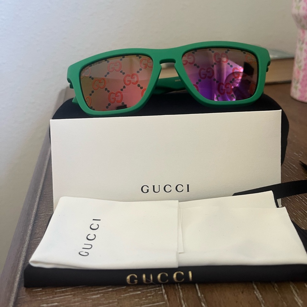 Gucci Green Sunglasses with Purple-Tinted Lenses